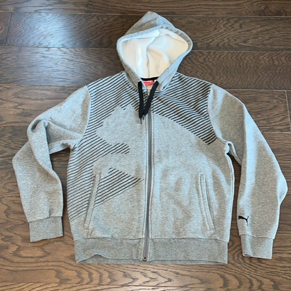 Gray Big Logo City Full Zipper Puma Hooded hoodie Sweatshirt jacket S adult